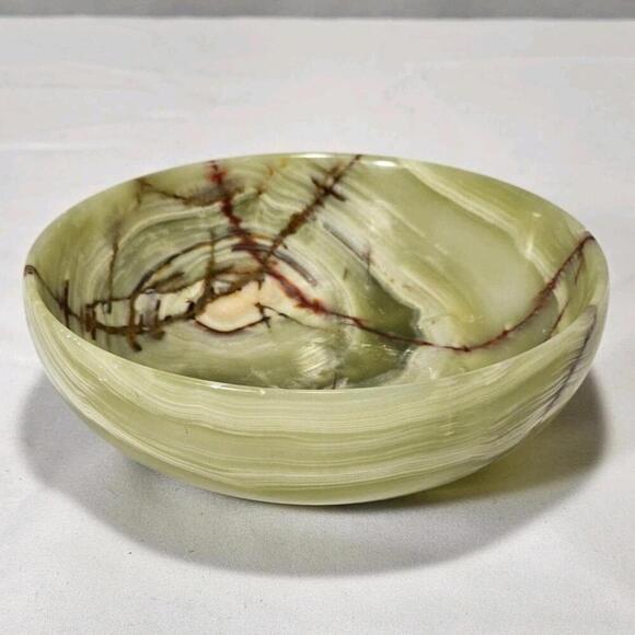 Vintage Natural Banded Onyx 6 Inch Stone Candy Dish Or Bowl - Picture 1 of 7